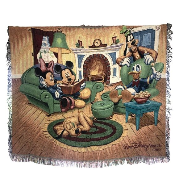 Walt Disney World Throw Blanket Large Micky Minnie Goofy Donald Fireplace - Picture 1 of 4